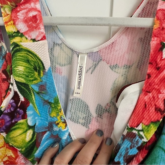 Peppermint Floral Sleeveless V-neck A-line Mini Dress - Picture 3 of 4